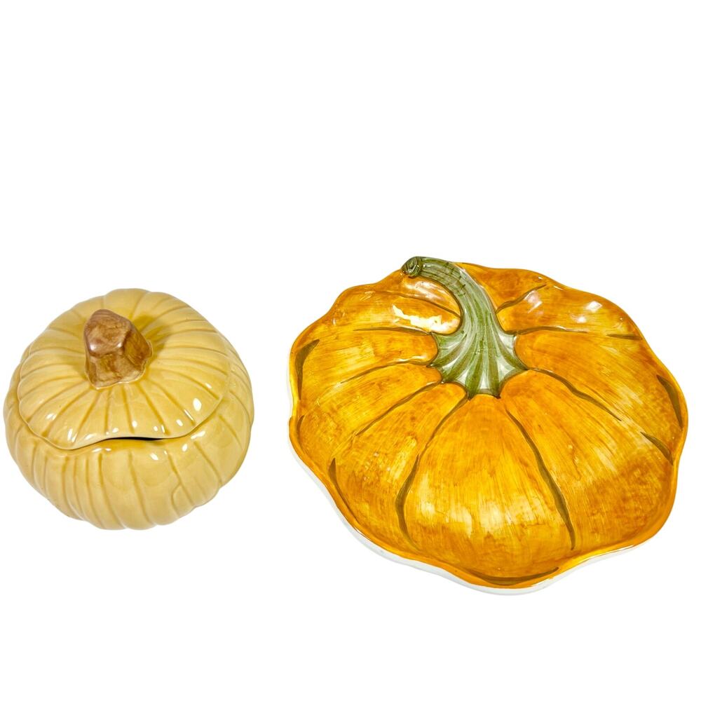 William Sonoma Pumpkin Harvest Soup Bowl & Italian Hand Painted Serving Bowl